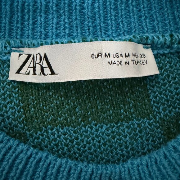 ZARA Mushroom Toadstool Blue Green Striped Check Quirky Indie Sweater Medium - Picture 13 of 15